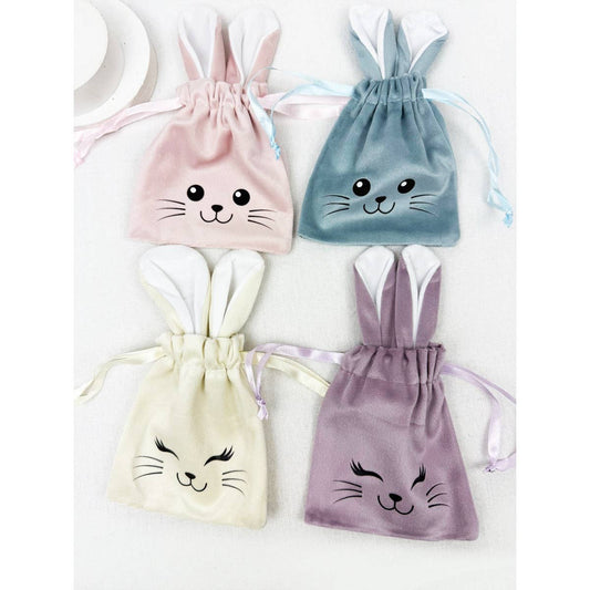 Easter Bunny Ear Velvet like Drawstrings Gift Bags
