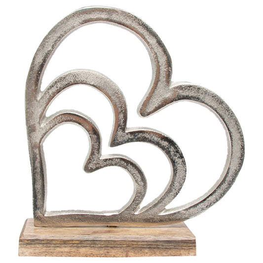 Heart Trio Metal & Mango Wood Home Decor