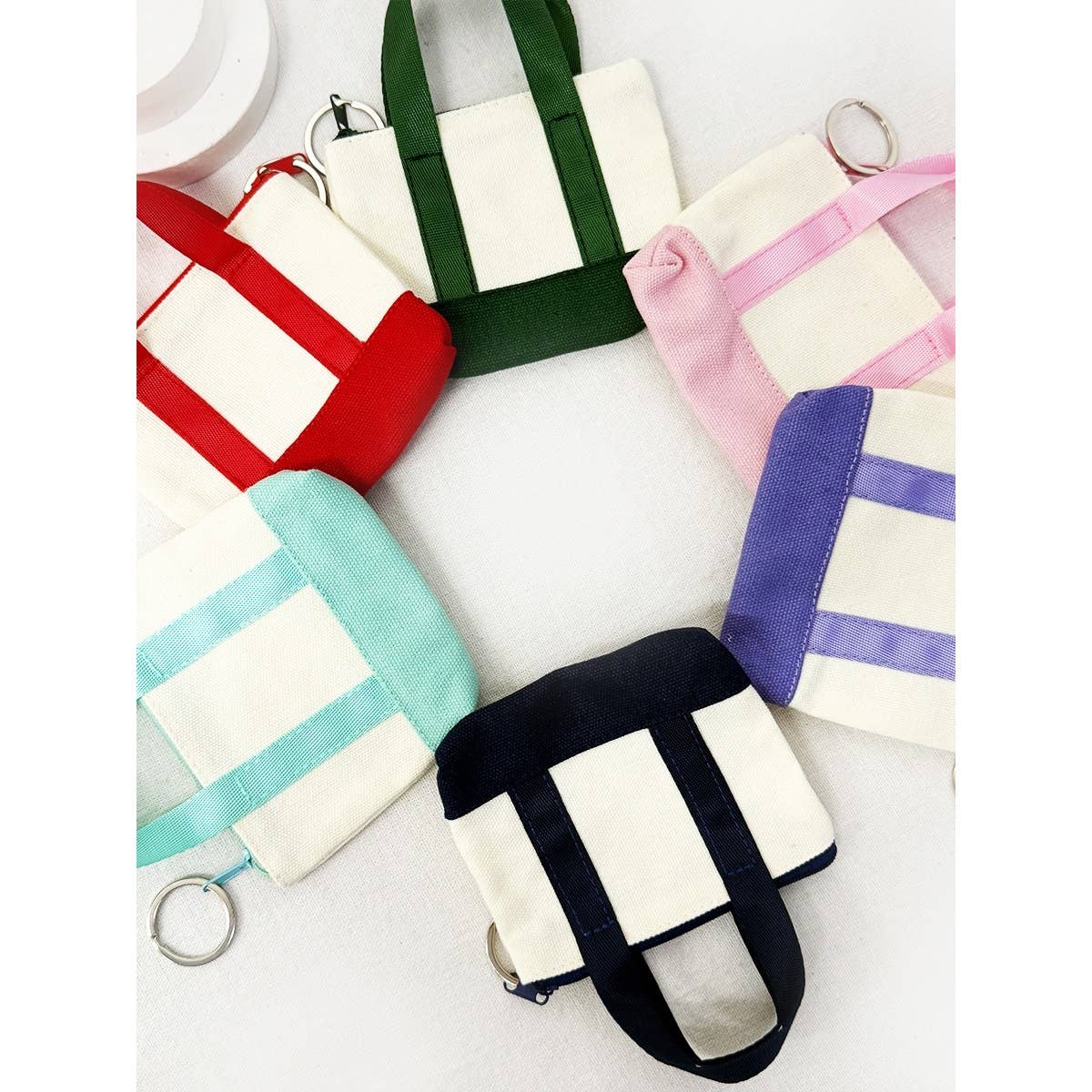 Mini Canvas Tote Bag Keychain Wallet with Zipper