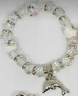 Glass beads with dolphin charm bracelet