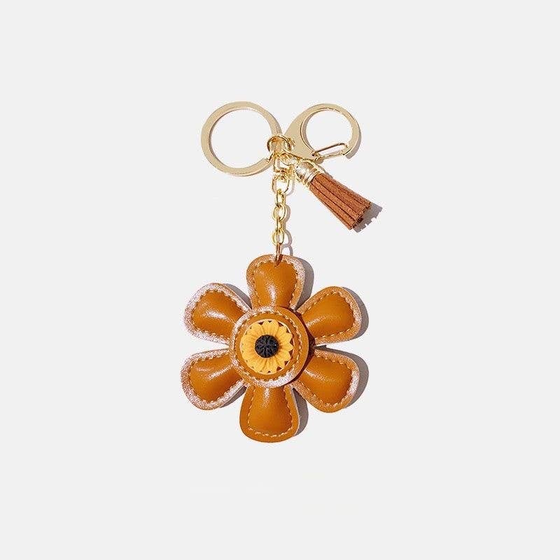 Cute Sunflower Leather Bag Charm Keychain