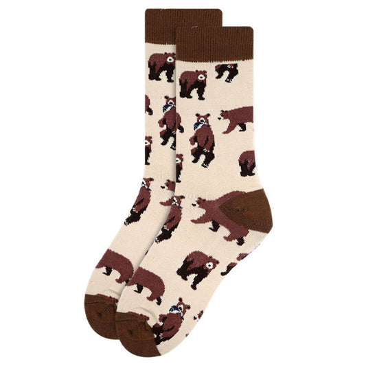 Women's Brown Bear Novelty Socks - LNVS19377-YW