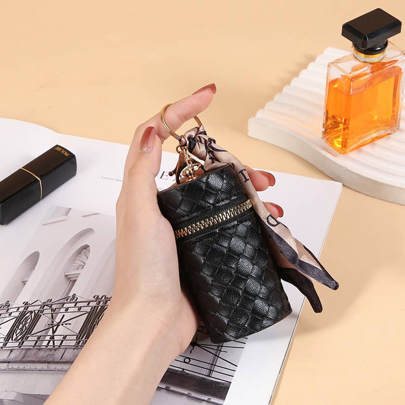 Chic Lipstick Holder Case with Zipper and Ribbon Strap