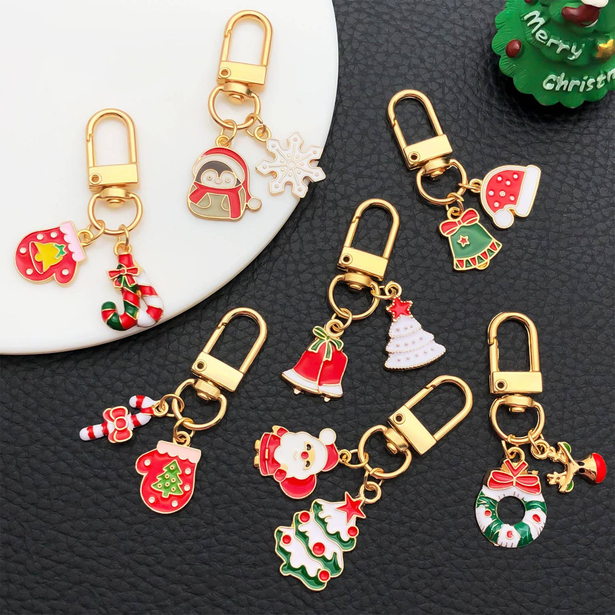 Merry Christmas cute Christmas tree Santa Claus keychain