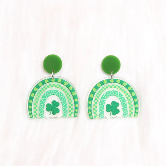 Acrylic St Patty's Day Rainbow Earrings