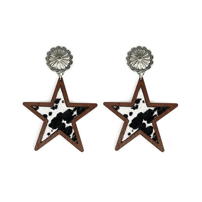 Western 5 Point Star Wooden Earrings