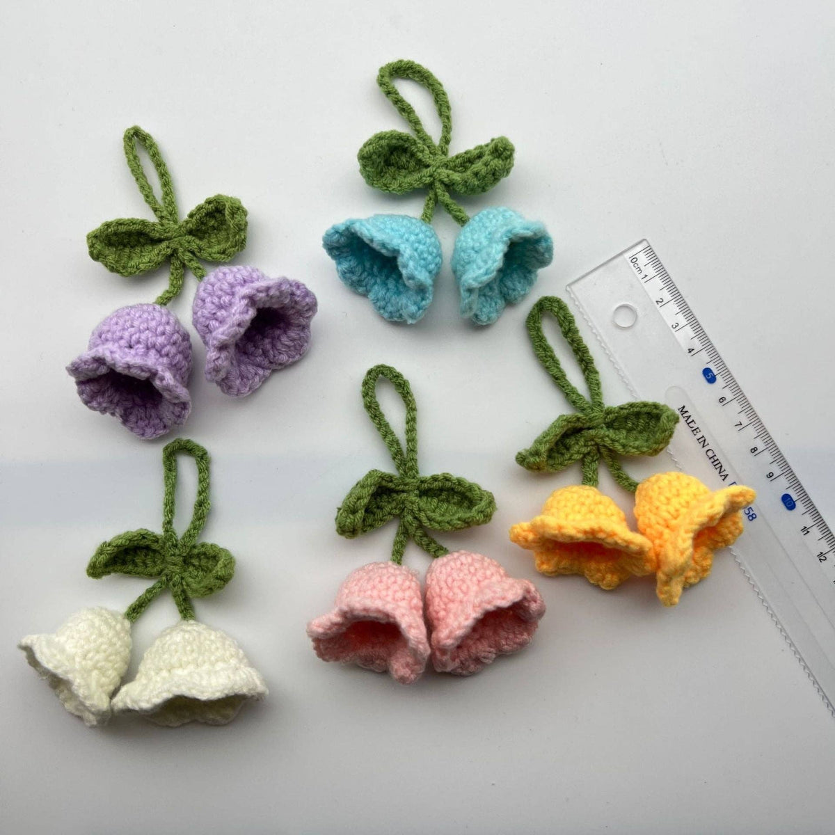 Flower Keychain with Bellflower Design Handmade Yarn Hanging Ornament