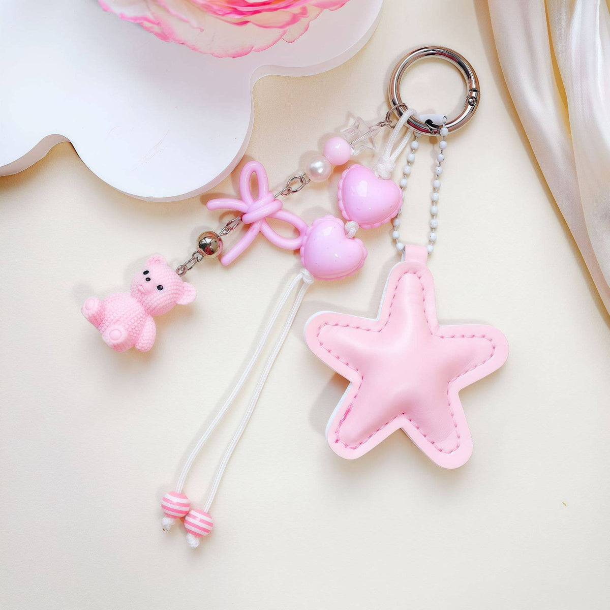 Star Bear Bow Keychain Beaded Heart Bag Charm Pendant