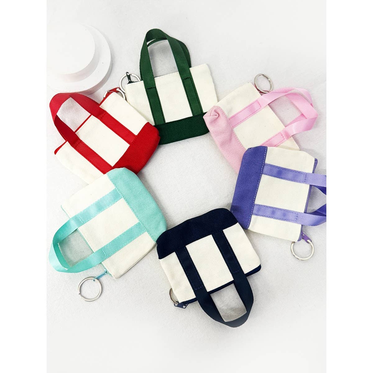 Mini Canvas Tote Bag Keychain Wallet with Zipper