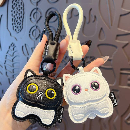Creative Leather Cute Cat Keychain Charm: C2 / M