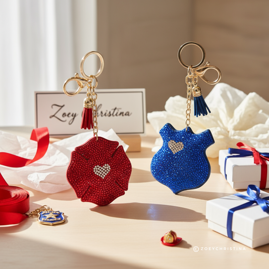 Rhinestone Badge Bag Charm – Firefighter & Police Keychain