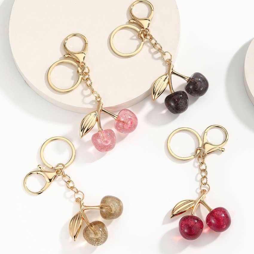 Sparkly Resin Cherry Keychain Bag Charm