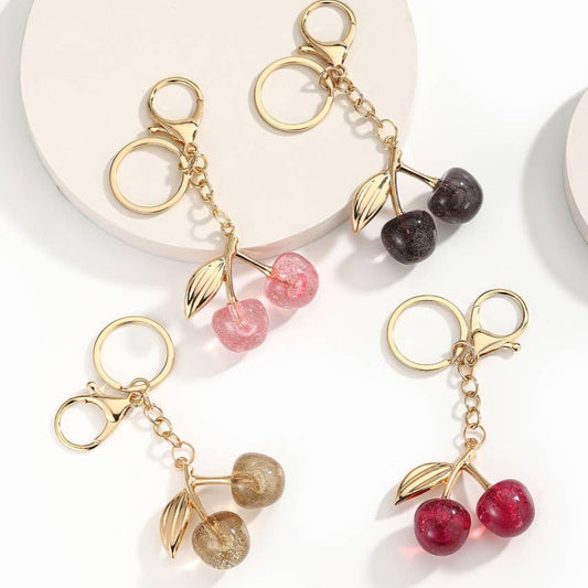 Sparkly Resin Cherry Keychain Bag Charm