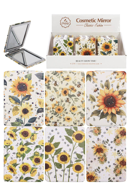 Glittery Sunflower Compact Mirror - 12 Pcs