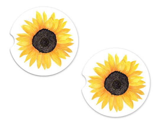 Car Coasters - Sunflower on White