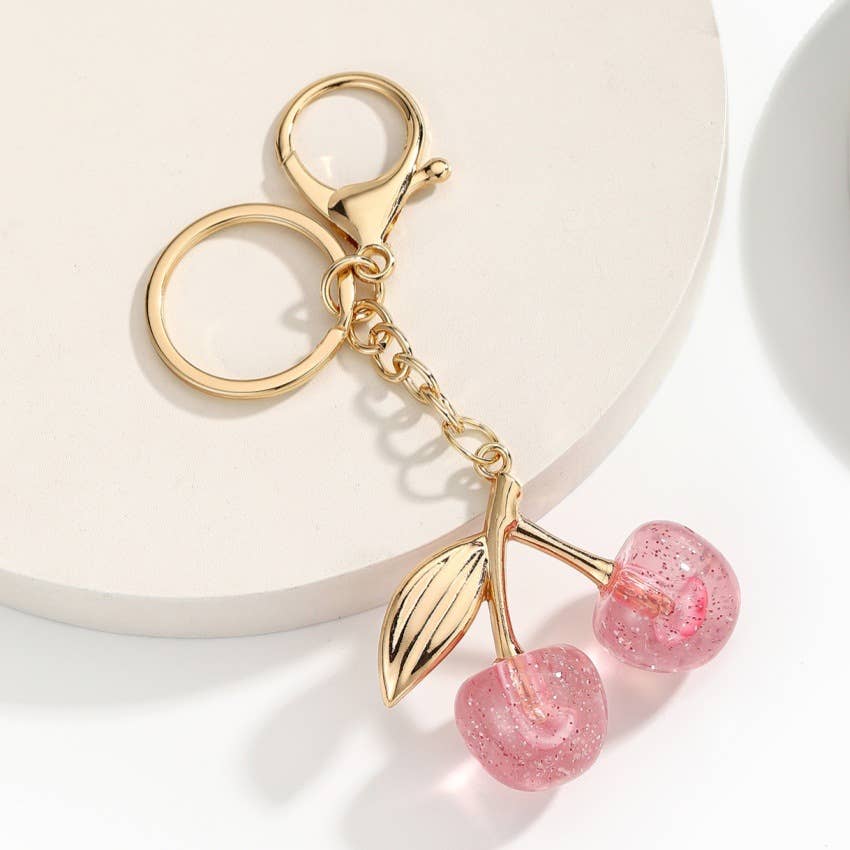 Sparkly Resin Cherry Keychain Bag Charm