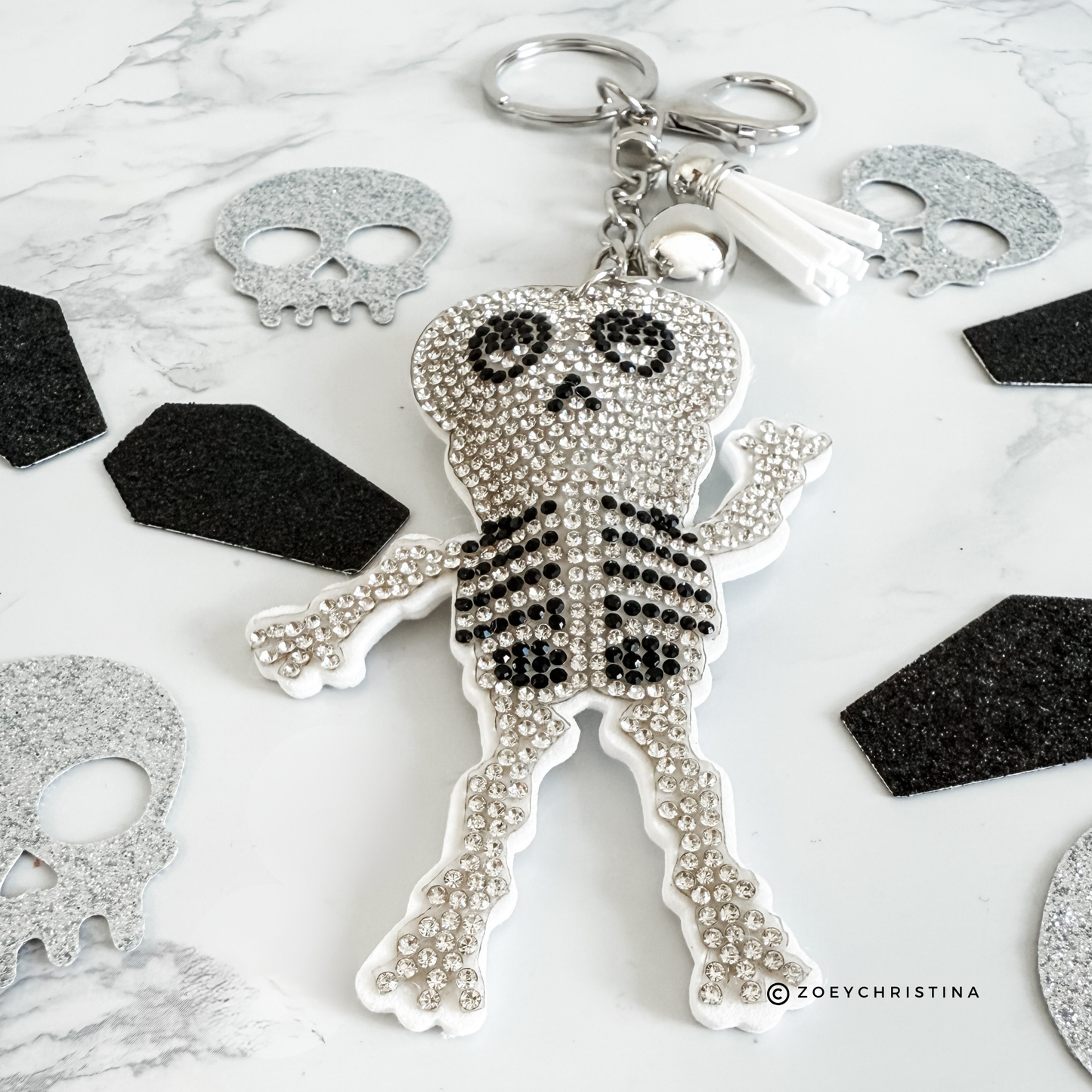 Skeleton Rhinestone Keychain – Sparkly Halloween, Everyday