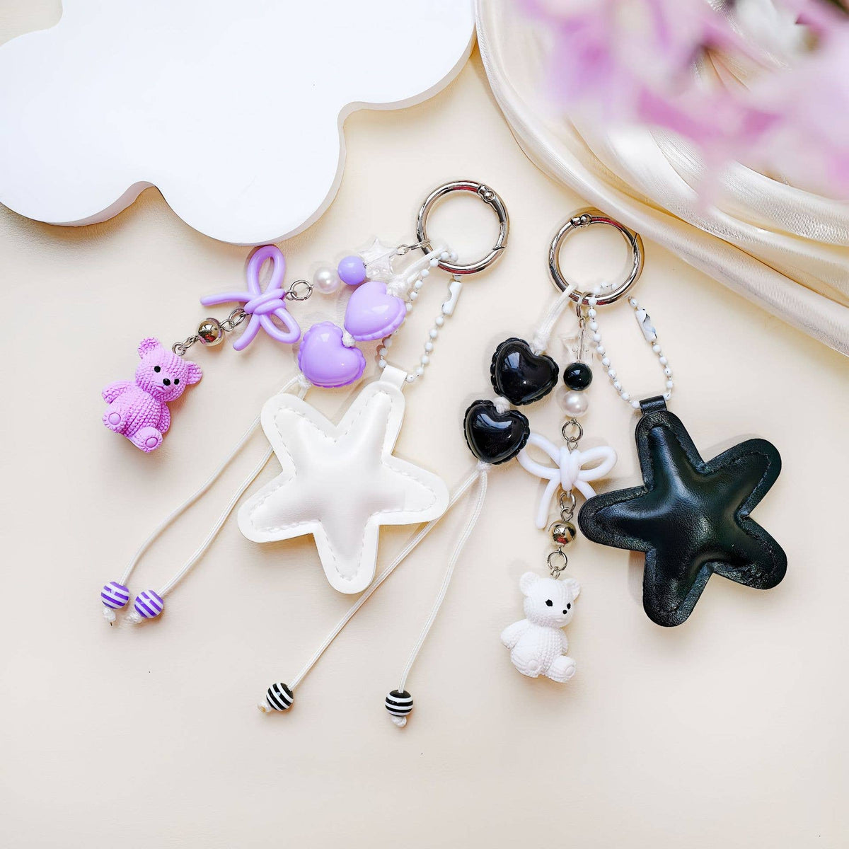 Star Bear Bow Keychain Beaded Heart Bag Charm Pendant