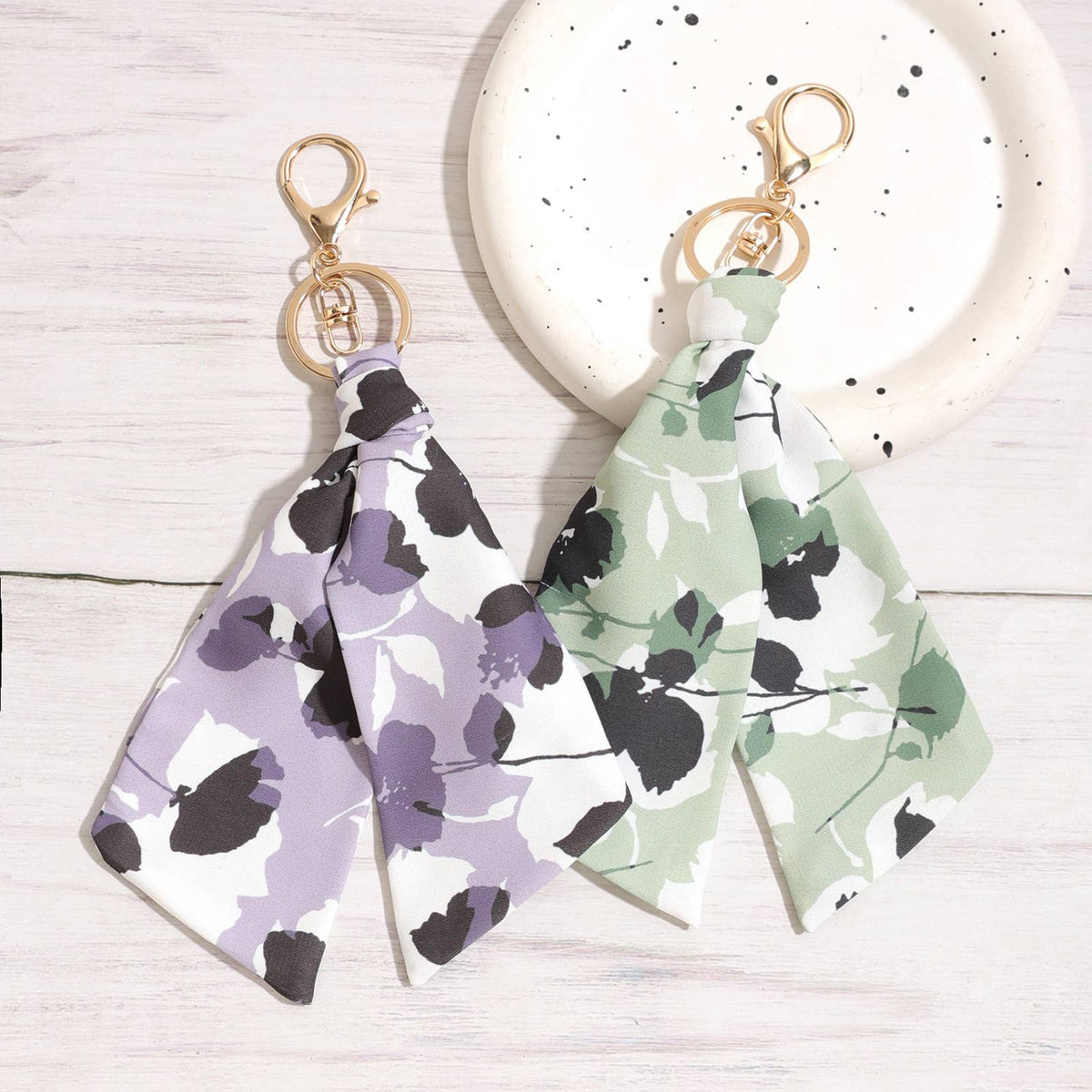 Abstract Floral Scarf Bag Charm Keychain