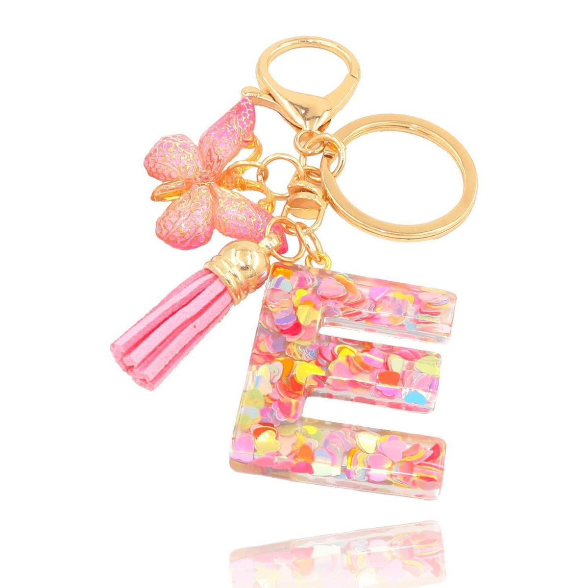 Letter Resin Keychain with Heart Sequins & Butterfly Charm
