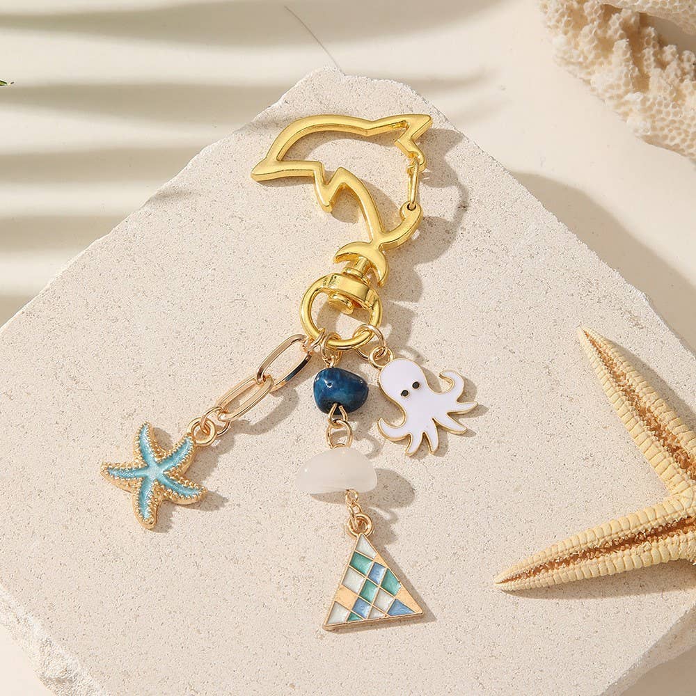 Boho Aesthetic Multi-Charm Beaded Keychain Handbag Pendant