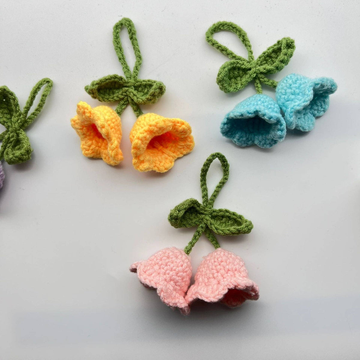 Flower Keychain with Bellflower Design Handmade Yarn Hanging Ornament