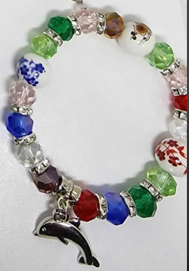 Glass beads with dolphin charm bracelet