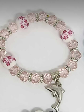 Glass beads with dolphin charm bracelet