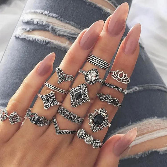 15 pack silver rings various sizes